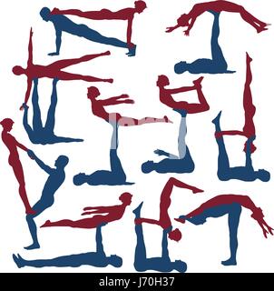 Jeu de silhouettes vecteur modifiable de l'homme et de la femme dans diverses positions acroyoga Illustration de Vecteur