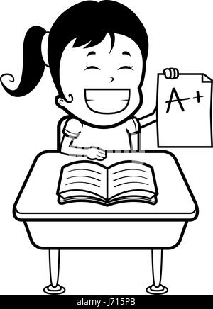 Une bonne fille de dessin animé avec des élèves de bonnes notes. Illustration de Vecteur