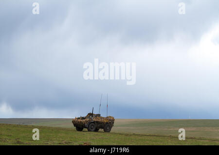 Le porte-satellite personnel blindé ABC-79M, avec des éléments de camouflage, apparaît dans le champ de tir de Smirdan lors d'un exercice militaire multinational de l'OTAN 'Wind Spring -15'. Banque D'Images