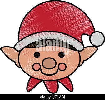 Crayon coloré silhouette de visage garçon de gnome de Noël Illustration de Vecteur
