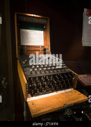 Un original, portable champ machine Enigma utilisée par les Nazis pendant la Seconde Guerre mondiale pour encoder des messages secrets. C'est tenue au musée de Bletchley Park. Banque D'Images