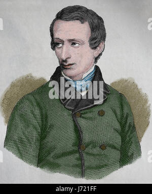 Giacomo Leopardi (1798-1837). Poète, philosophe. La gravure, notre siècle, 1883. Edition espagnol. Banque D'Images