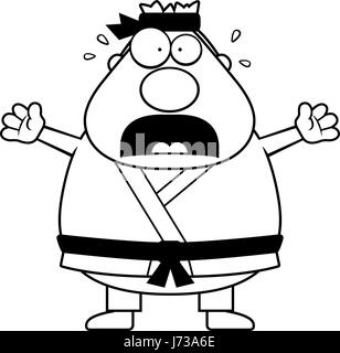 Un cartoon illustration d'un karate man à la peur. Illustration de Vecteur