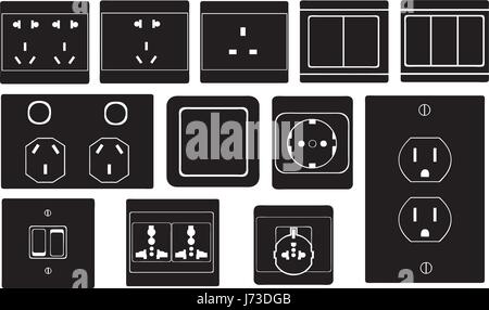 Ensemble de différents commutateurs et connecteurs femelles isolated on white Illustration de Vecteur