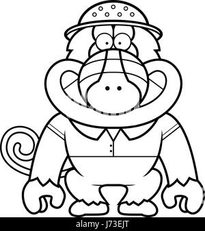 Illustration d'une caricature d'un babouin dans une tenue de safari et de moelle. Illustration de Vecteur