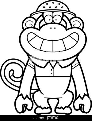 Illustration d'une caricature d'un singe dans un costume safari et moelle. Illustration de Vecteur