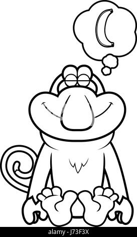 Un cartoon illustration d'un proboscis monkey rêvant d'une banane. Illustration de Vecteur