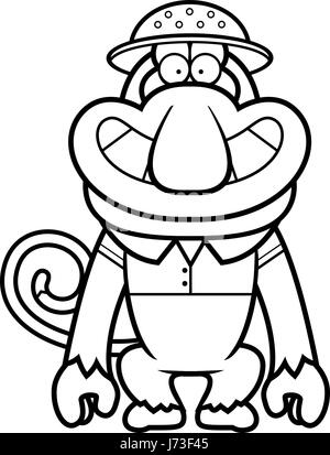 Un cartoon illustration d'un Proboscis Monkey dans une tenue de safari et de moelle. Illustration de Vecteur