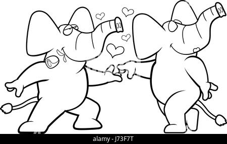 Deux éléphants cartoon heureux en amour avec l'autre. Illustration de Vecteur