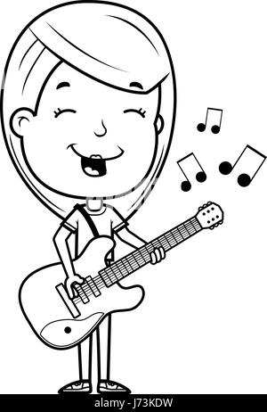 Illustration d'une caricature d'une adolescente jouant une guitare électrique. Illustration de Vecteur