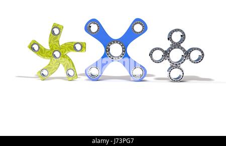 Classic et quatre main bleu fidget spinner, travail rendu 3D Banque D'Images