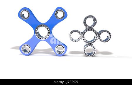 Classic et quatre part fidget spinner, travail rendu 3D Banque D'Images