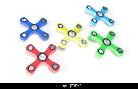 4 mains de couleur sur fond blanc, spinner fidget 3D render travailler Banque D'Images