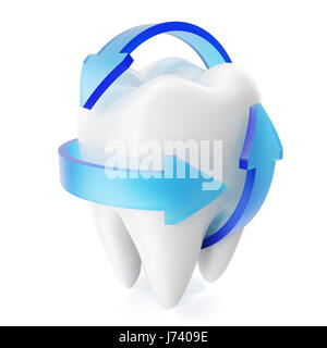 Le rendu 3D des dents d'un blanc étincelant isolé sur fond blanc. Soins dentaires Concept Banque D'Images