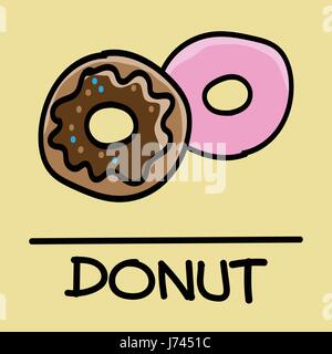 Cute donut à la main,style,dessin illustration vecteur dessiné à la main. Illustration de Vecteur