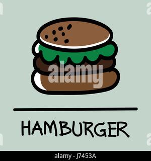 Cute hamburger à la main,style,dessin illustration vecteur dessiné à la main. Illustration de Vecteur