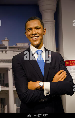 Singapour - septembre 15,2015 : La figure de cire de Barack Obama à Madame Tussauds à Singapour. Banque D'Images