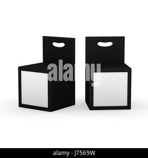 Boîte de papier noir avec fenêtre avant emballage et hanger, chemin de détourage inclus. Des modèles pour la variété produit comme la cartouche d'encre, ou électronique Banque D'Images