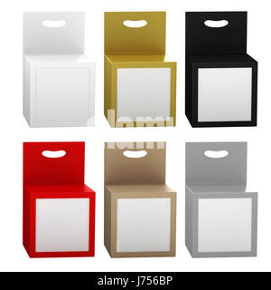 Boîte de papier avec fenêtre avant emballage et hanger set, chemin de détourage inclus. Des modèles pour la variété produit comme la cartouche d'encre, électronique ou de s Banque D'Images