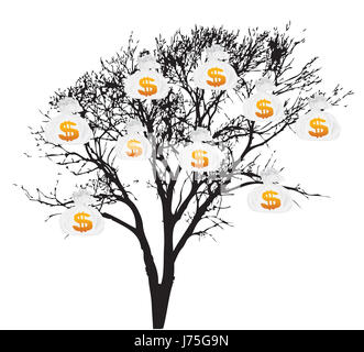 Illustration de l'arbre de l'argent des sacs de dollars dollar arbre isolé avenir illustration Banque D'Images