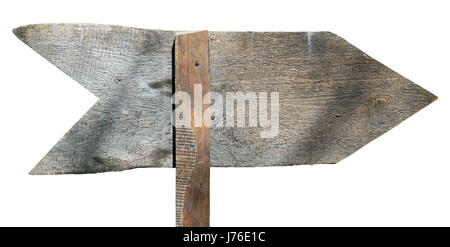 Du vrai vintage flèche en bois faits à la main arrière. Isolé sur un objet extérieur blanc Banque D'Images