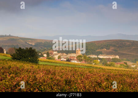 France, Rhône, Beaujolais, salles-Arbuissonnas-en-Beaujolais, village et vignobles en automne Banque D'Images