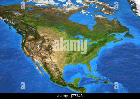 Vue détaillée de la Terre et ses reliefs dans l'été. La carte de l'Amérique du Nord. Éléments de cette image fournie par la NASA Banque D'Images