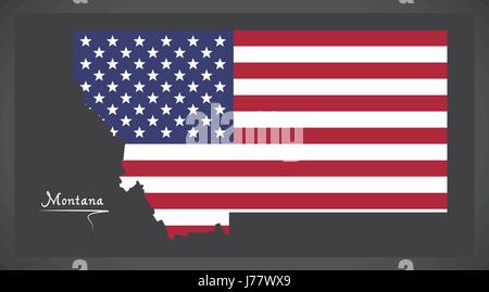 Montana map avec illustration du drapeau national américain Illustration de Vecteur