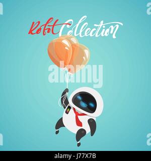 Mignon personnage télévision dans le style. Funny cartoon robot avec des ballons. Illustration de Vecteur