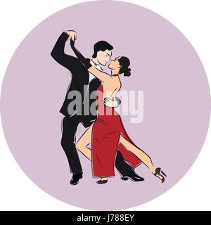 La salsa ou le tango argentin danser libre de l'homme et de la femme dans le vector. Jour International de tango Illustration de Vecteur