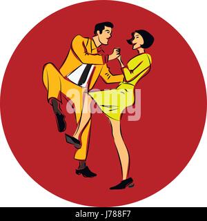 Vector illustration d'un couple dancing swing, torsion ou le lindy hop Illustration de Vecteur