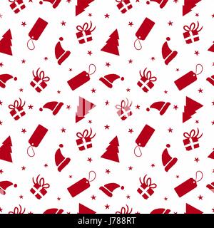 Joyeux Noël seamless pattern, ornements de vacances dessiné à la main de couleur rouge. Doodles de pin, santa hat, de cadeaux et de star. Vecteur EPS10. Illustration de Vecteur