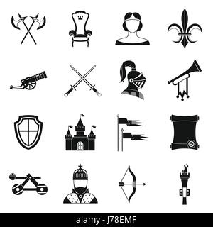 Médiéval chevalier icons set dans un style simple. Moyen Age armes guerrier collection set vector illustration Illustration de Vecteur
