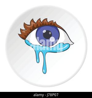 Les yeux de pleurer dans l'icône cartoon style isolé sur fond cercle blanc. Larmes et tristesse symbole vector illustration Illustration de Vecteur