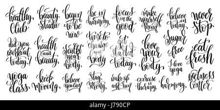 Ensemble de 25 lettres sur la main inscriptions remise en forme Illustration de Vecteur