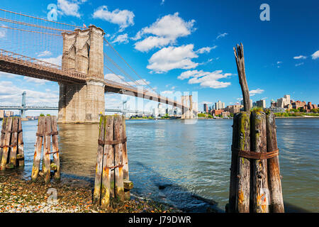 New York City.Vue de Broklyn pont sur East River. Banque D'Images