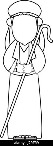 Cartoon shepherd holding stick avec une tunique et turban Illustration de Vecteur