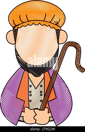 Cartoon shepherd holding stick avec une tunique et turban Illustration de Vecteur