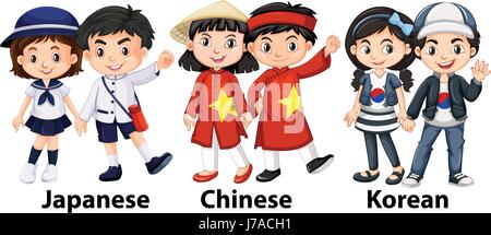 Les enfants de différents pays asiatiques illustration Illustration de Vecteur