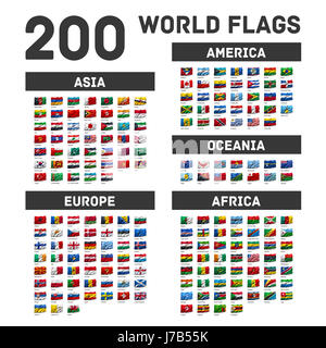 Brandissant des drapeaux du monde dans le vent, isolé sur fond blanc Banque D'Images