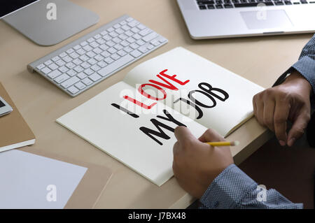 Bon travail sous J'aime mon travail Businessman and Businesswoman Banque D'Images