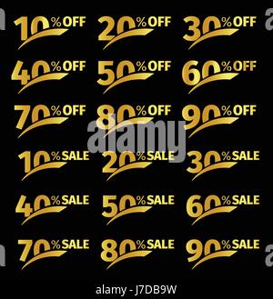 Nombre d'or avec pourcentage sur un fond noir. L'offre business promotion pour les acheteurs. Le nombre de promotions dans le style strict couleur or. Vector illustration set Illustration de Vecteur