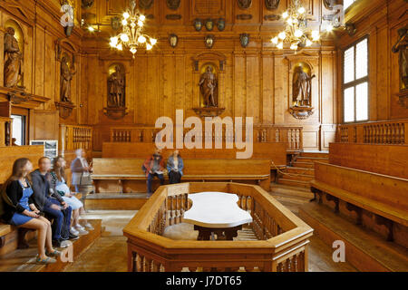 Théâtre anatomique, Teatro Anatomico, dans la Biblioteca dell'Archiginnasio, bibliothèque de l'Archiginnasio, Bologne, Emilie-Romagne, Italie, Europe. Banque D'Images