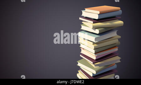 Pile de livres colorés avec clipping path isolé sur fond noir Banque D'Images