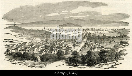 Gravure ancienne 1851, San Francisco en 1851 avec l'île de Yerba Buena. SOURCE : gravure originale. Banque D'Images