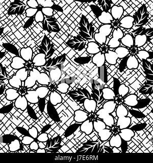 Noir et blanc transparent motif floral Banque D'Images