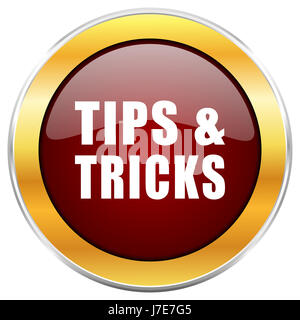 Astuces Conseils web icon rouge avec bordure or isolé sur fond blanc. Bouton brillant rond. Banque D'Images