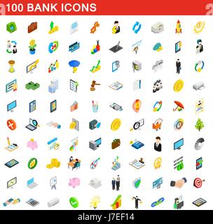100 bank icons set, style 3D isométrique Illustration de Vecteur