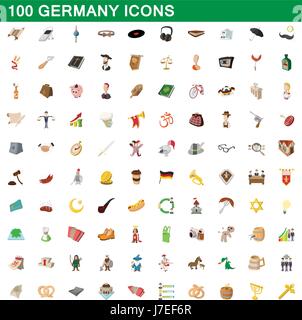 100 Allemagne icons set, cartoon style Illustration de Vecteur