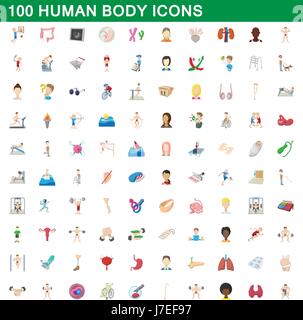 100 corps humain icons set, cartoon style Illustration de Vecteur